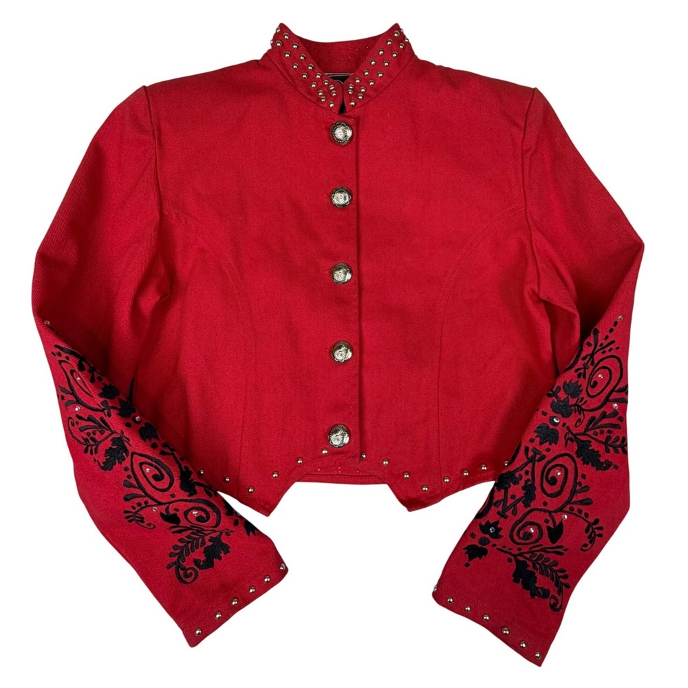 Valencia VTG Studded Embroidered Western Cropped Jacket Red Cowgirl S